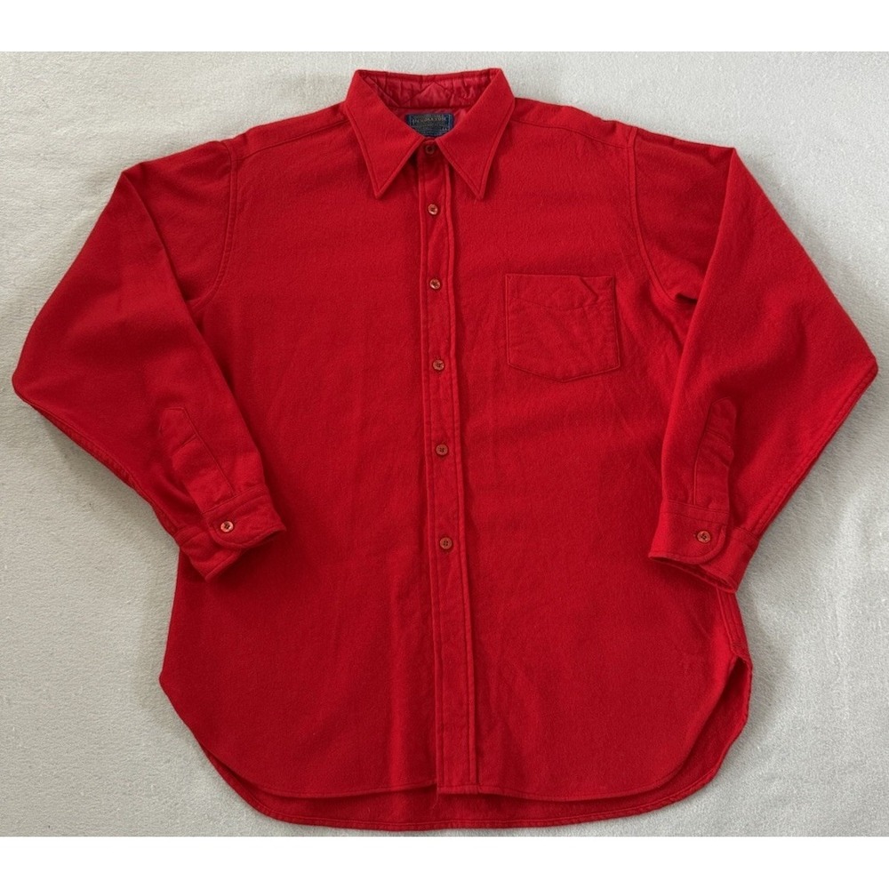 Vintage Pendleton Shirt Mens Large Virgin Wool Solid Red Made in USA Button Up